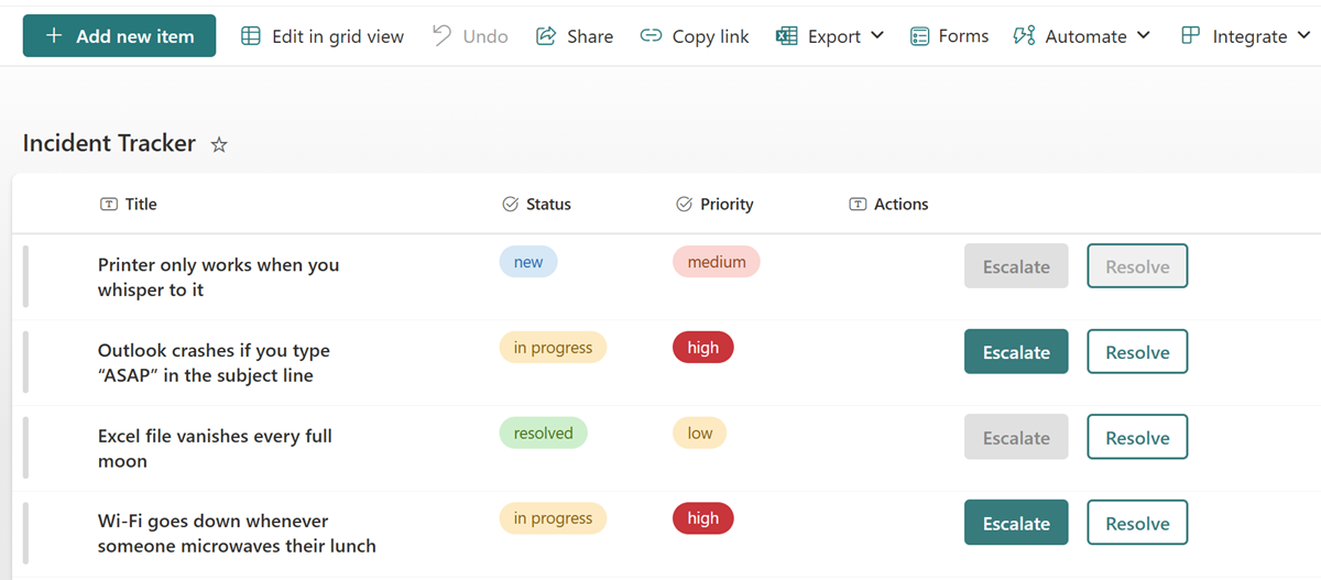 SharePoint List with buttons